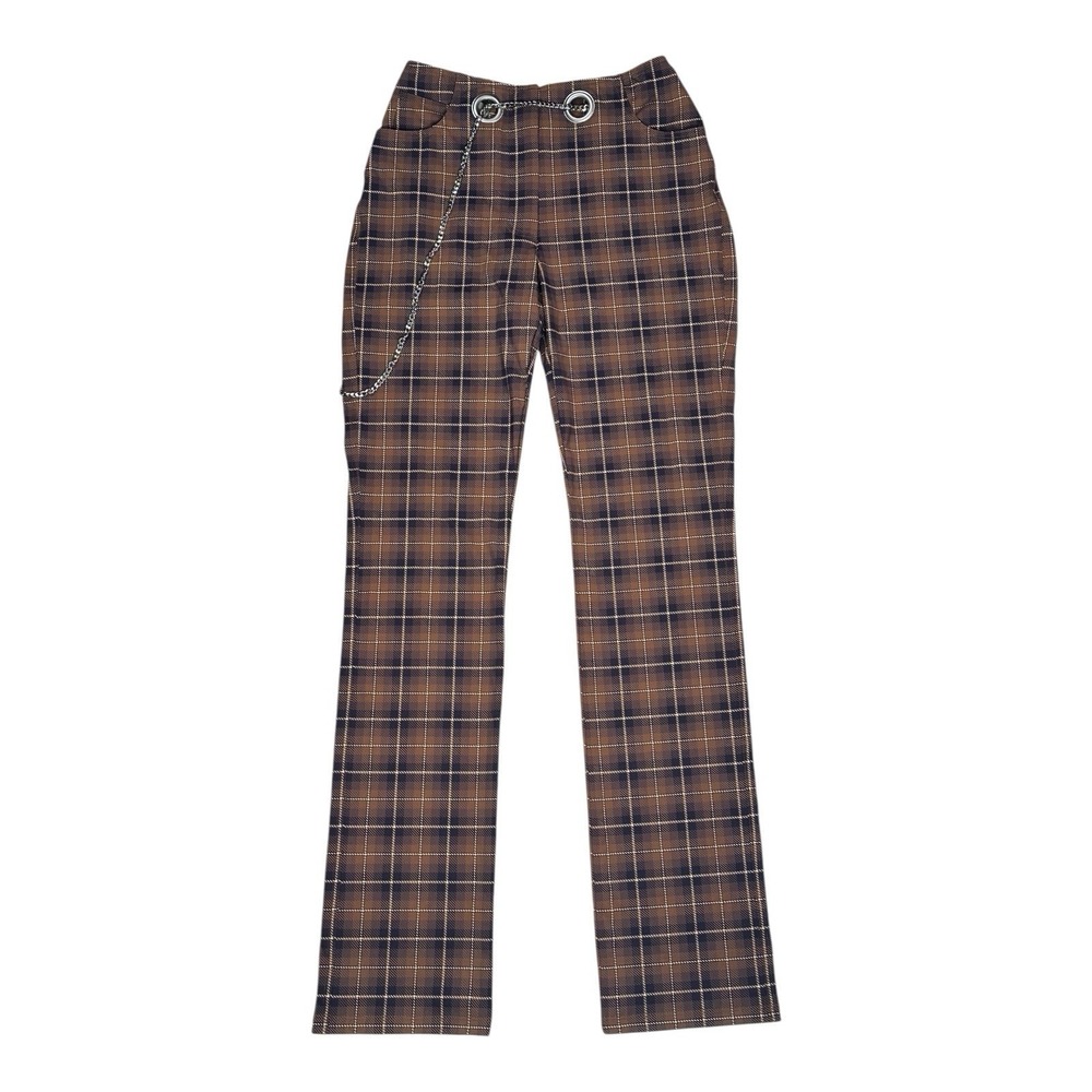 Miaou Women Brown Plaid Metal Casual Cropped Pant‎ Size XS